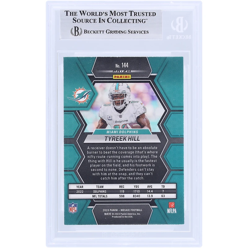 Tyreek Hill Miami Dolphins Autographed 2023 Panini Mosaic Mosaic Silver #144 Beckett Fanatics Witnessed Authenticated Card