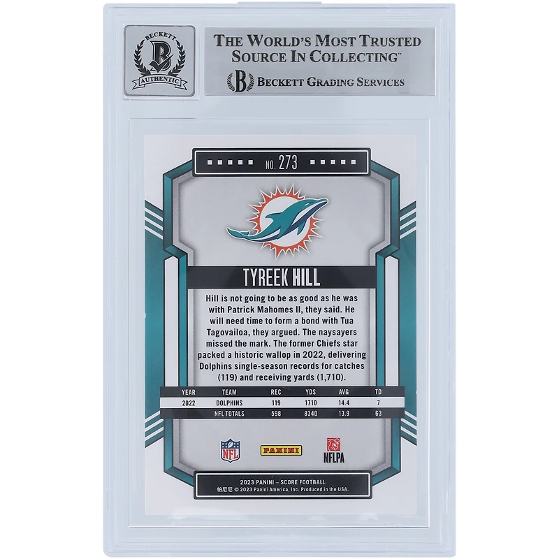 Tyreek Hill Miami Dolphins Autographed 2023 Panini Score Dots Gold #273 #/210 Beckett Fanatics Witnessed Authenticated 9/10 Card