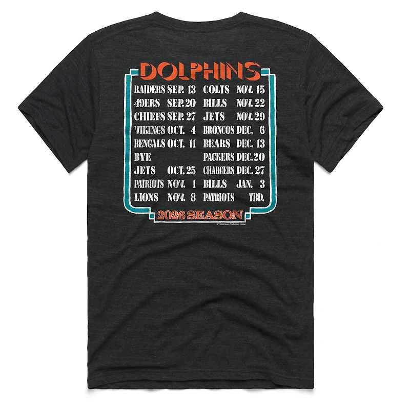 Unisex Homage Charcoal Miami Dolphins 2026 NFL Schedule Queen Tri-Blend T-Shirt
