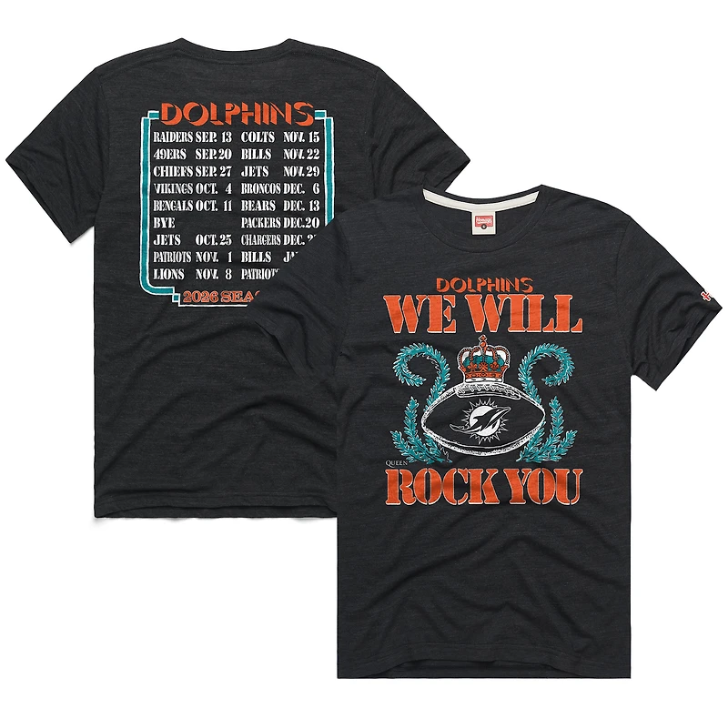 Unisex Homage Charcoal Miami Dolphins 2026 NFL Schedule Queen Tri-Blend T-Shirt