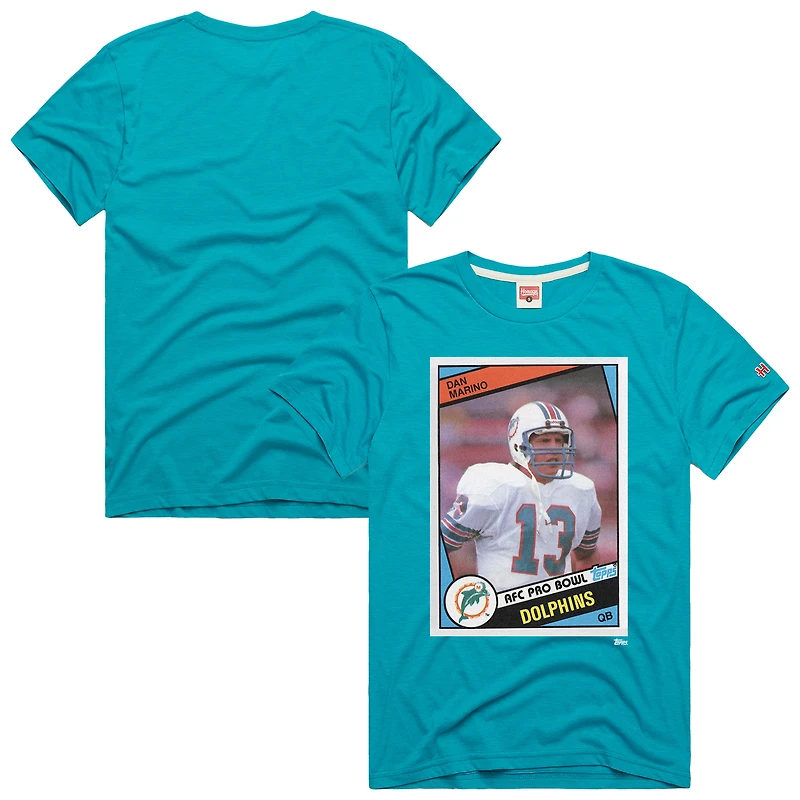 Unisex Homage Dan Marino Aqua Miami Dolphins NFL Topps Trading Card Tri-Blend T-Shirt