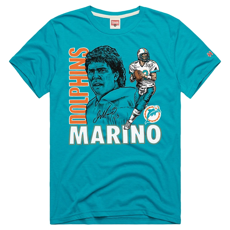Unisex Homage Dan Marino Aqua Miami Dolphins Retired Player Classic Caricature T-Shirt