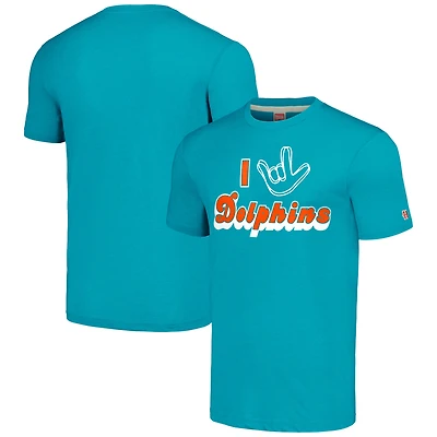 Hommage unisexe aux Dolphins de Miami, bleu sarcelle, collection NFL ASL par Love Sign T-shirt triple mélange