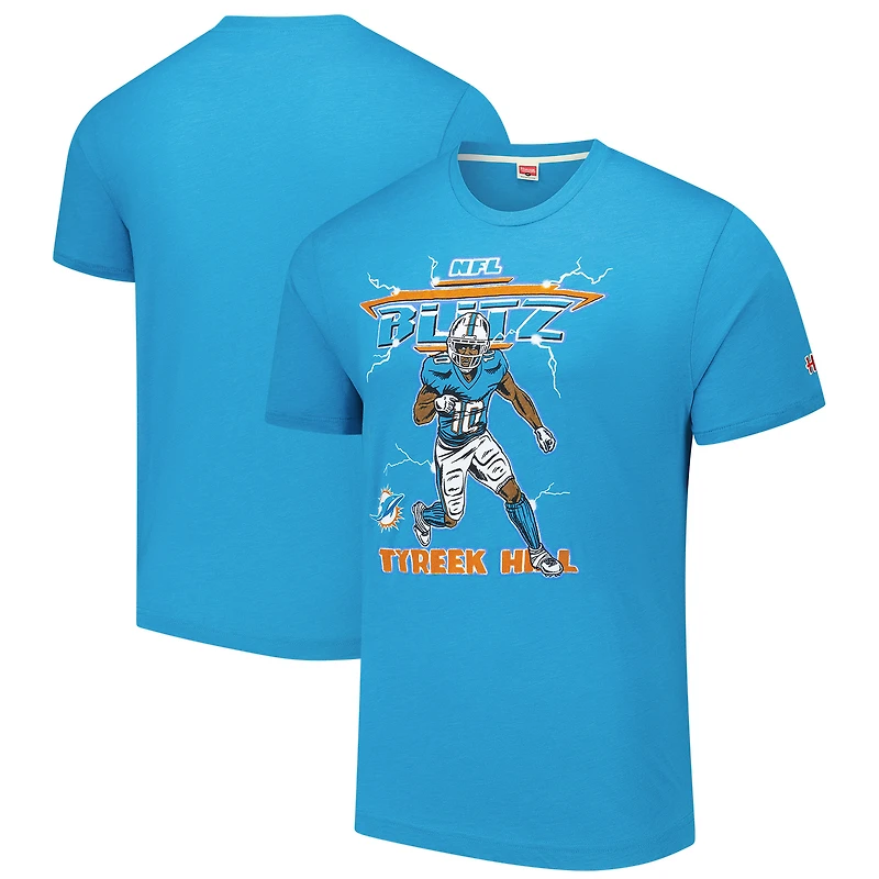 T-shirt unisexe hommage Tyreek Hill chiné aqua Miami Dolphins NFL Blitz Player Tri-Blend