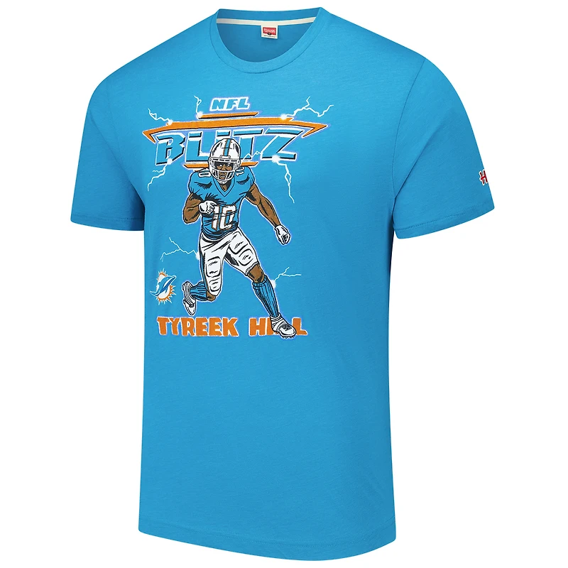 Unisex Homage Tyreek Hill Heathered Aqua Miami Dolphins NFL Blitz Player Tri-Blend T-Shirt