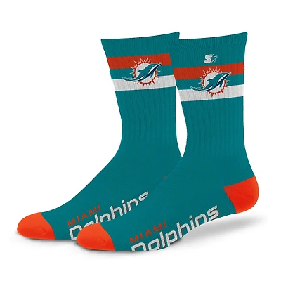 Chaussettes d'équipage unisexes Starter Miami Dolphins Team Color Two-Stripe