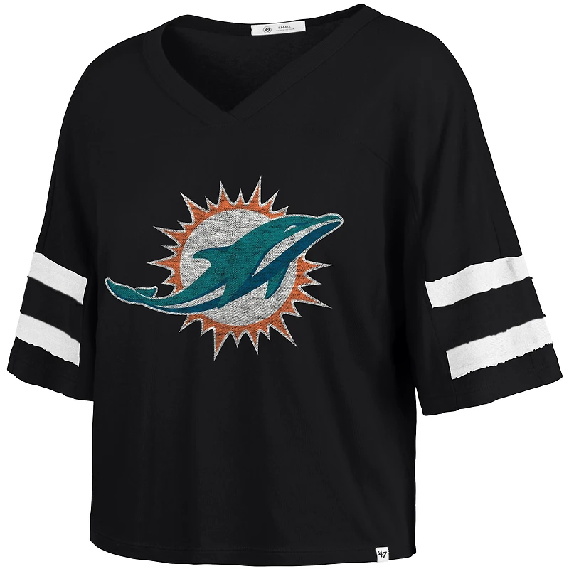 T-shirt court à col en V « 47 » pour femme, noir, Miami Dolphins, Premier Scout