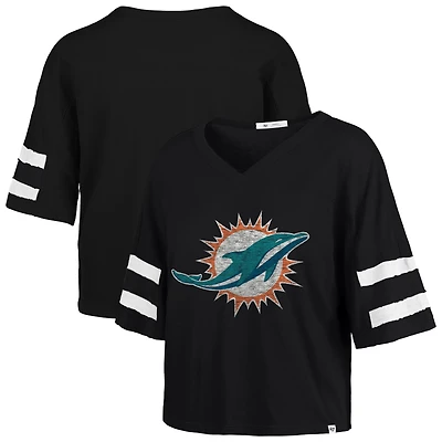 T-shirt court à col en V « 47 » pour femme, noir, Miami Dolphins, Premier Scout