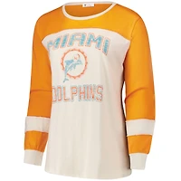 Women's '47 Cream/Orange Miami Dolphins Plus Double Header Curve Toni Long Sleeve T-Shirt