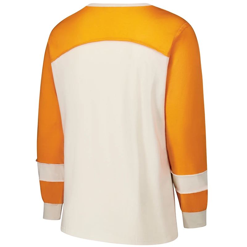 Women's '47 Cream/Orange Miami Dolphins Plus Double Header Curve Toni Long Sleeve T-Shirt
