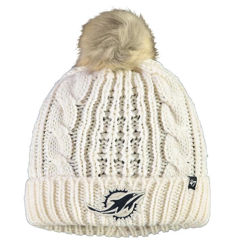 Bonnet en tricot à revers Meeko Miami Dolphins pour femme '47 crème avec pompon