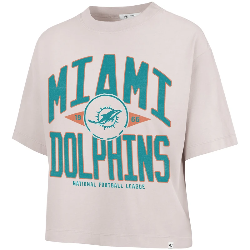 Women's '47 Natural Miami Dolphins Cropped Windthrow Ravine T-Shirt
