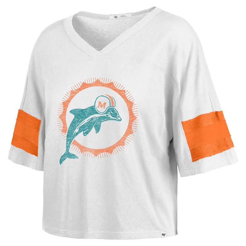 Women's '47 White Miami Dolphins Double Header Scout Cropped V-Neck T-Shirt