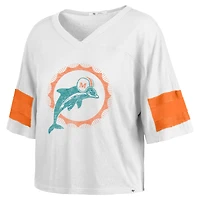 Women's '47 White Miami Dolphins  Double Header Scout Cropped V-Neck T-Shirt