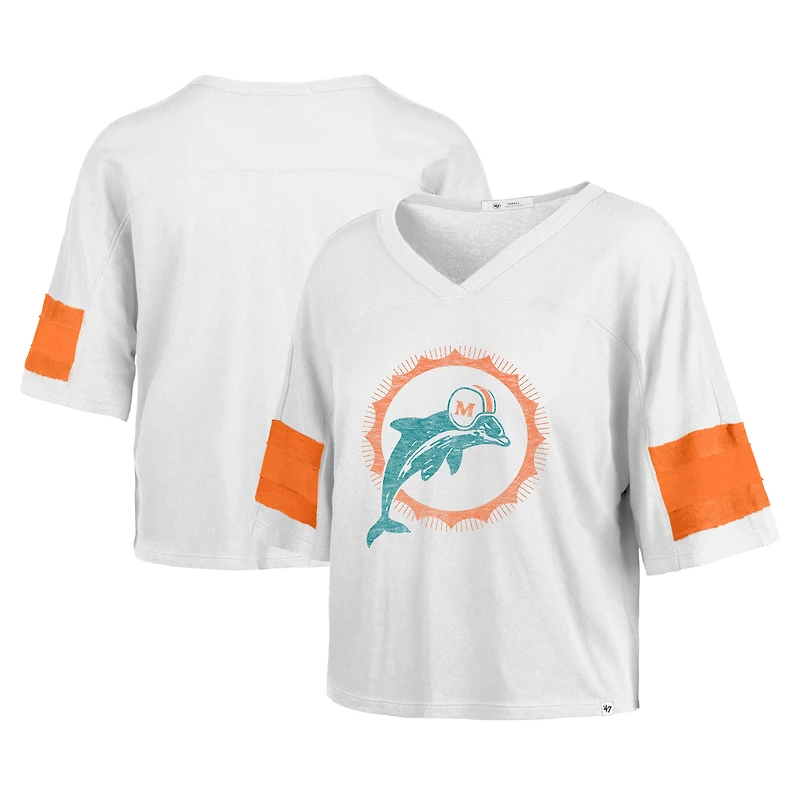 Women's '47 White Miami Dolphins Double Header Scout Cropped V-Neck T-Shirt