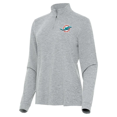 Women's Antigua Heather Gray Miami Dolphins Mentor Quarter-Zip Jacket