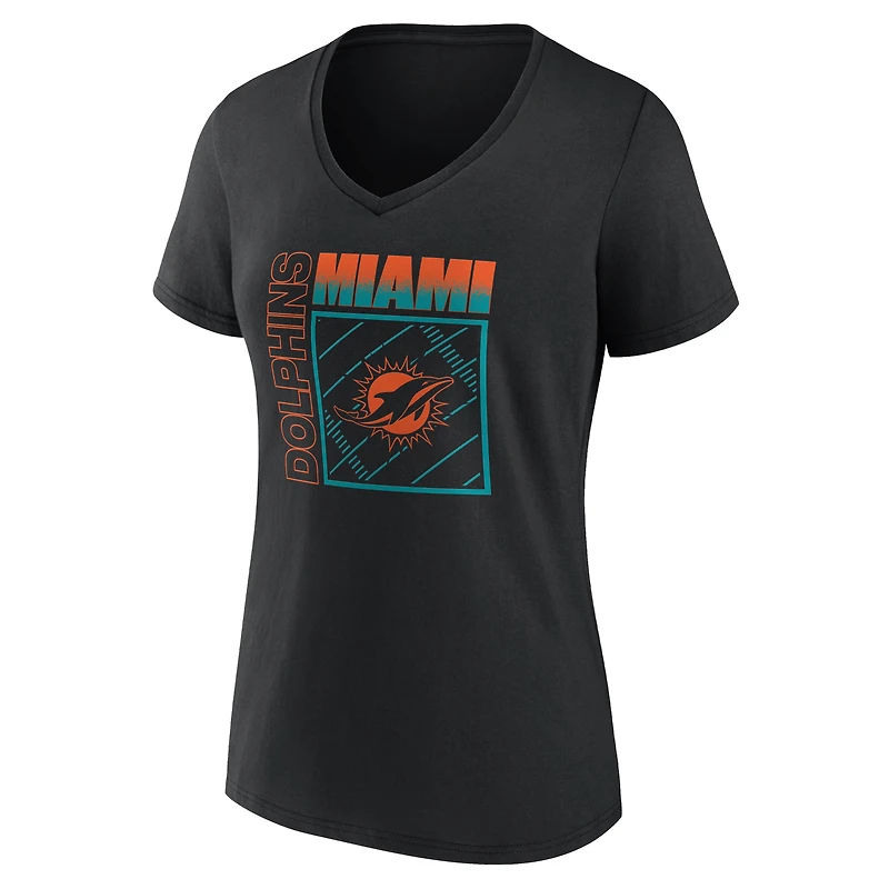 Women's Black Miami Dolphins Home Field Pop Personalized Name & Number V-Neck T-Shirt