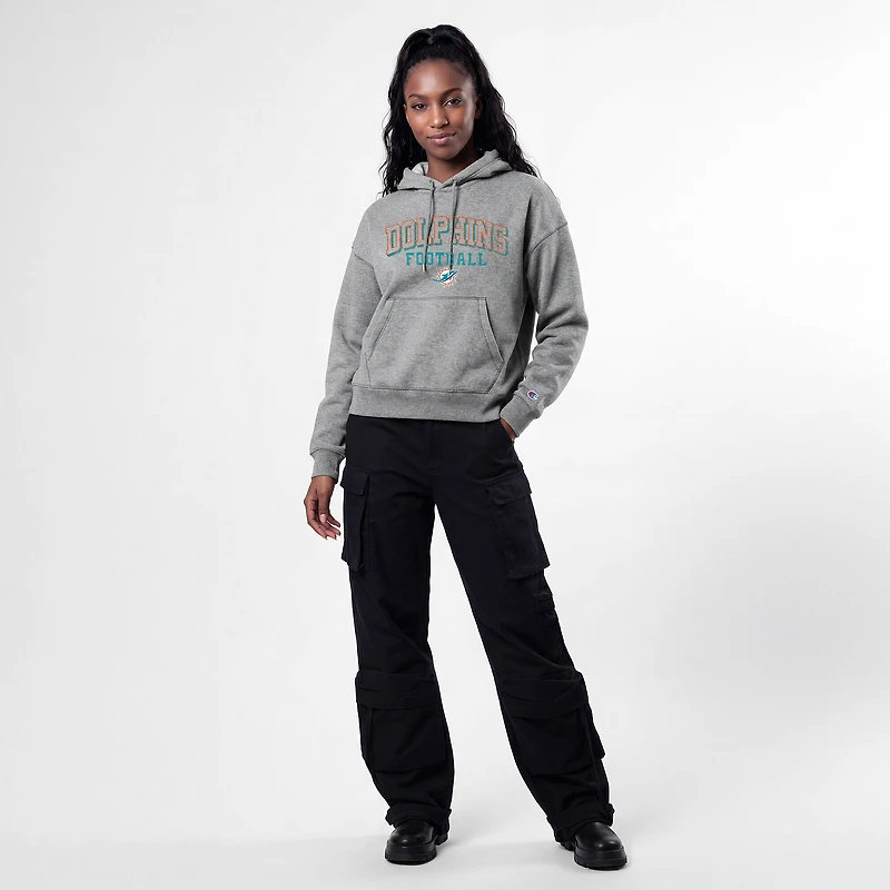 Sweat à capuche Champion Triumph Tri-Blend gris pour femme, modèle Miami Dolphins.