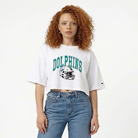 Women's Champion  White Miami Dolphins Boyfriend Cropped T-Shirt