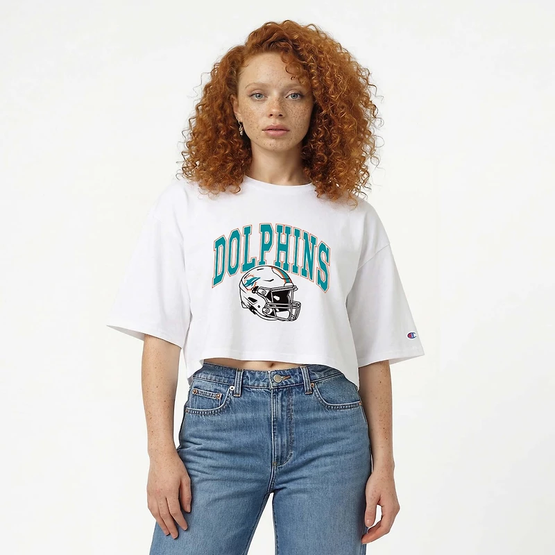 Women's Champion White Miami Dolphins Boyfriend Cropped T-Shirt