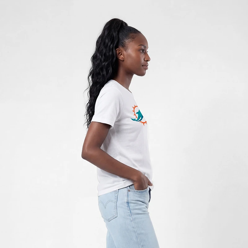T-shirt blanc Champion pour femmes avec logo des Miami Dolphins