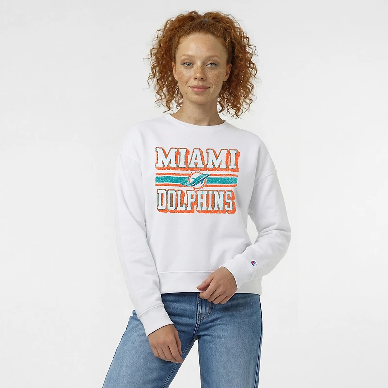 Sweat-shirt en polaire Powerblend blanc Champion pour femme, Miami Dolphins