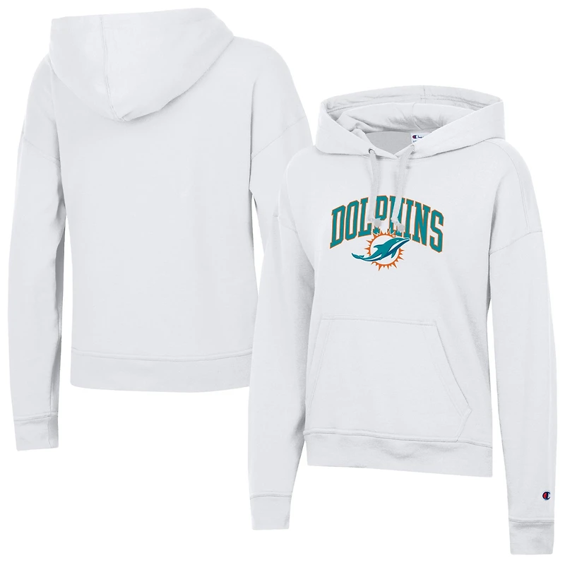 Sweat à capuche Powerblend blanc Champion pour femme des Miami Dolphins