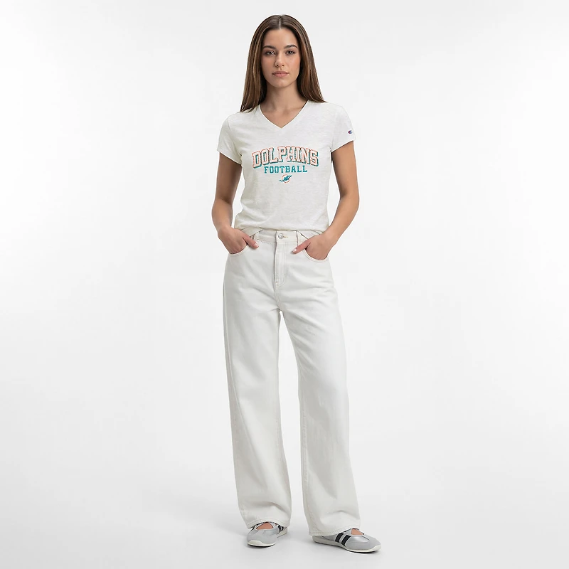 Women's Champion White Miami Dolphins Triumph Tri-Blend V-Neck T-Shirt