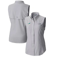 Chemise boutonnée sans manches Columbia grise Miami Dolphins PFG Tamiami Omni-Shade pour femme