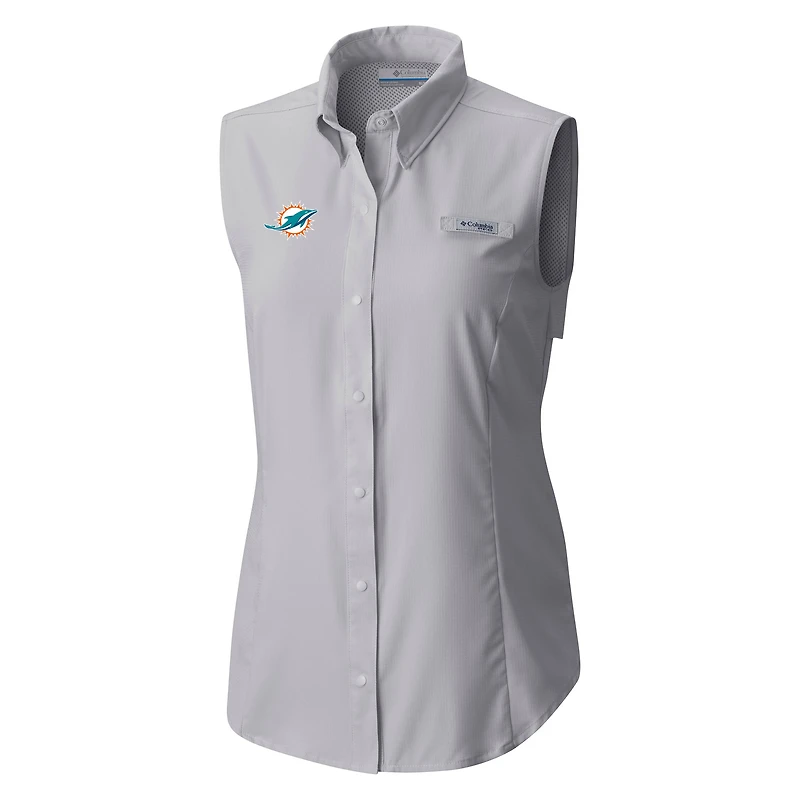 Chemise boutonnée sans manches Columbia grise Miami Dolphins PFG Tamiami Omni-Shade pour femme