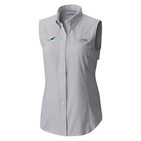 Chemise boutonnée sans manches Columbia grise Miami Dolphins PFG Tamiami Omni-Shade pour femme