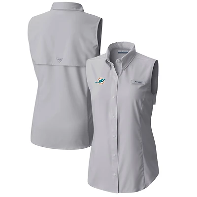 Chemise boutonnée sans manches Columbia grise Miami Dolphins PFG Tamiami Omni-Shade pour femme
