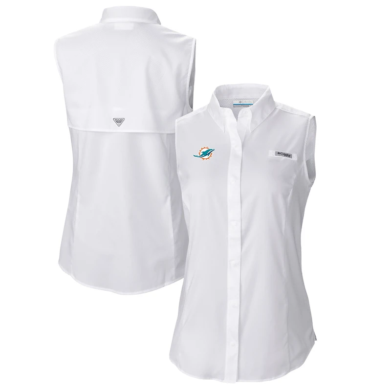 Chemise boutonnée sans manches Columbia blanche Miami Dolphins PFG Tamiami Omni-Shade pour femme