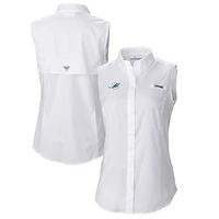 Chemise boutonnée sans manches Columbia blanche Miami Dolphins PFG Tamiami Omni-Shade pour femme