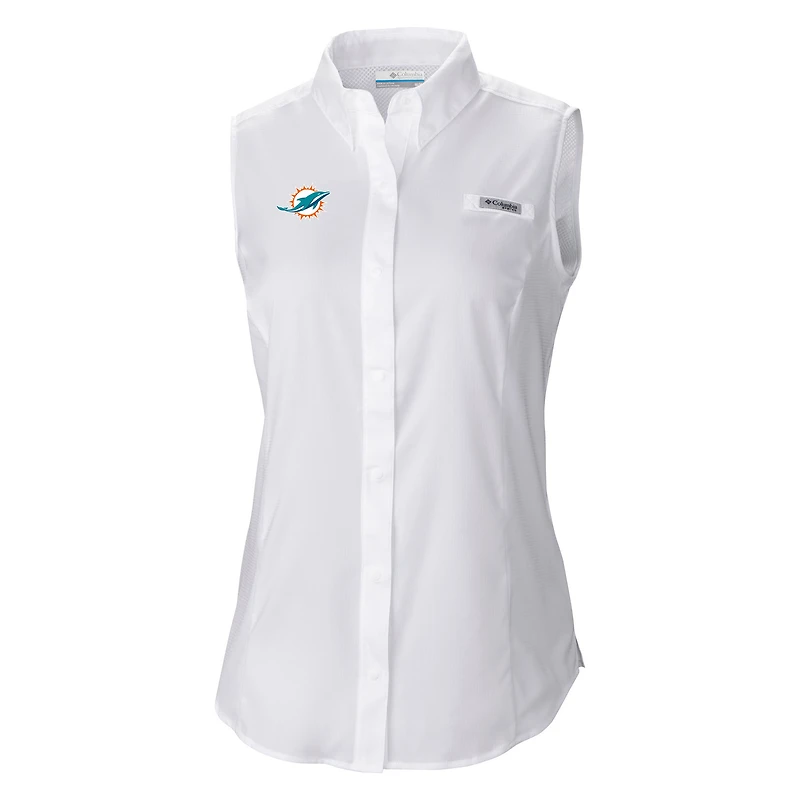 Chemise boutonnée sans manches Columbia blanche Miami Dolphins PFG Tamiami Omni-Shade pour femme