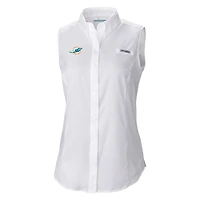 Chemise boutonnée sans manches Columbia blanche Miami Dolphins PFG Tamiami Omni-Shade pour femme