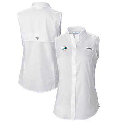 Chemise boutonnée sans manches Columbia blanche Miami Dolphins PFG Tamiami Omni-Shade pour femme