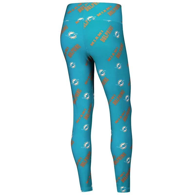Women's Concepts Sport Aqua Miami Dolphins Breakthrough Allover Print Knit Sleep Leggings