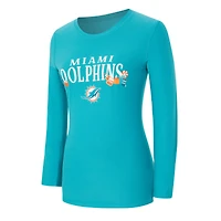 Ensemble de nuit pour femme Concepts Sport Aqua Miami Dolphins, t-shirt à manches longues et pantalon couleur châtaigne