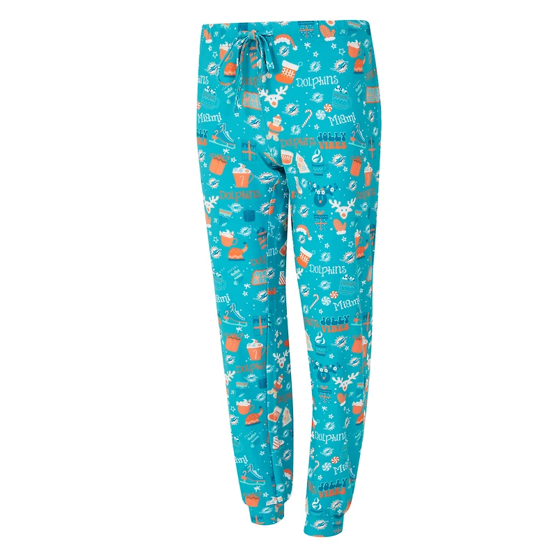 Ensemble de nuit pour femme Concepts Sport Aqua Miami Dolphins, t-shirt à manches longues et pantalon couleur châtaigne