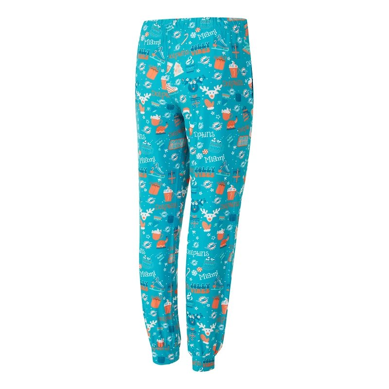 Ensemble de nuit pour femme Concepts Sport Aqua Miami Dolphins, t-shirt à manches longues et pantalon couleur châtaigne