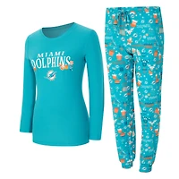 Women's Concepts Sport Aqua Miami Dolphins Chesnut Long Sleeve T-Shirt and Pant Sleep Set