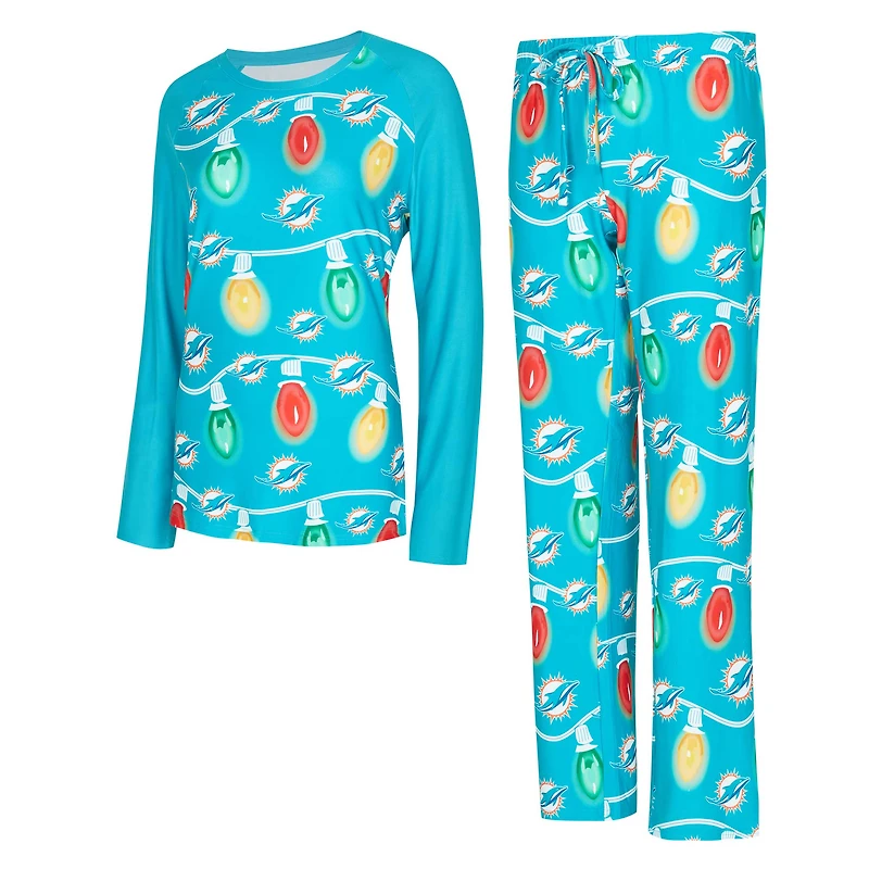 Ensemble haut à manches longues et pantalon en tricot Garland Raglan Sport Aqua Miami Dolphins pour femme