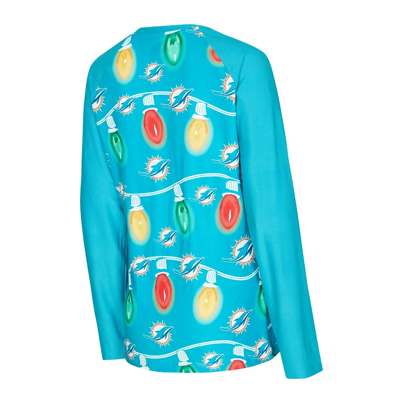 Ensemble haut à manches longues et pantalon en tricot Garland Raglan Sport Aqua Miami Dolphins pour femme