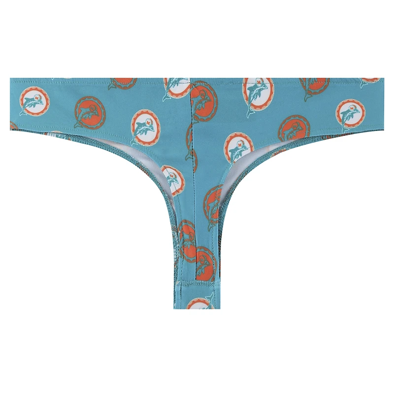 Women's Concepts Sport Aqua Miami Dolphins Record Allover Print Knit Thong