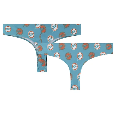 Women's Concepts Sport Aqua Miami Dolphins Record Allover Print Knit Thong