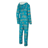 Women's Concepts Sport  Aqua Miami Dolphins Roadway Allover Print Microfleece Full-Zip Union Suit