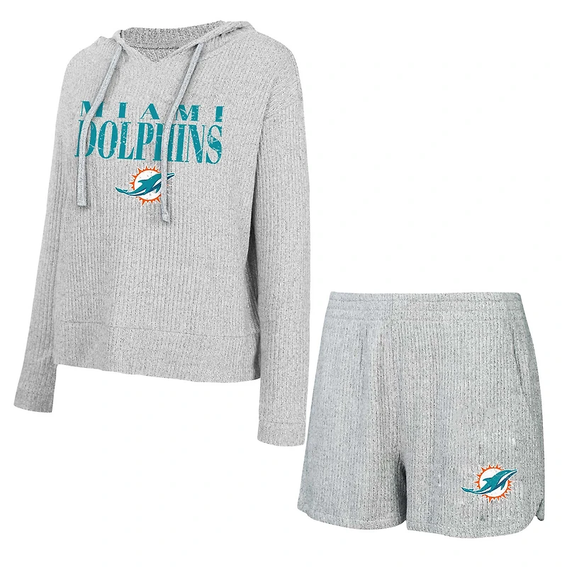 Ensemble sweat à capuche et short gris Juniper pour femme Concepts Sport des Dolphins de Miami