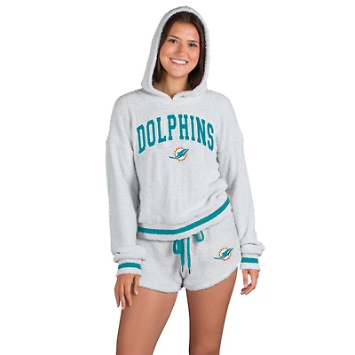 Women's Concepts Sport  Gray Miami Dolphins Whitley Long Sleeve Hoodie Top & Shorts Set