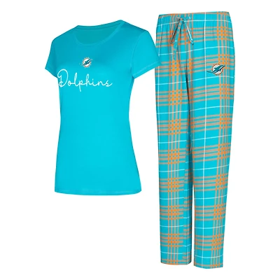 Ensemble de nuit pour femme avec t-shirt et pantalon en flanelle Concepts Sport Miami Dolphins Vector